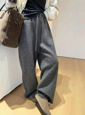 现货～Me家韩国东大门 宽松舒适加绒羊毛裤 宽松直筒裤休闲裤A16