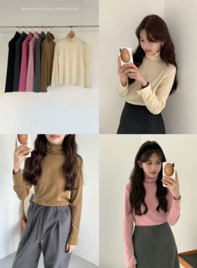 冬上新！egg家韩国新款气质百搭磨毛保暖纯色高领打底衫上衣女