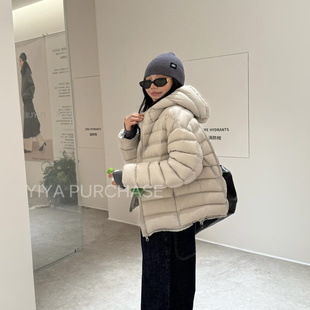 连帽小众龟背排骨宽松羽绒服大头花同款 现货90%白鸭绒 韩国时尚