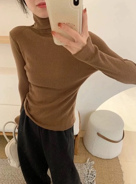 现货福利！100%绵羊毛）韩国多色宽松百搭薄款高领针织衫打底上衣