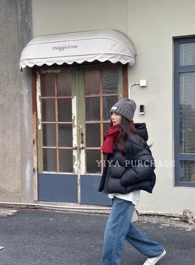 现货 韩国云朵泡芙羽绒服女 宽松短款连帽龟背排骨加厚羽绒服外套