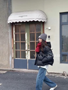 现货 韩国云朵泡芙羽绒服女 宽松短款连帽龟背排骨加厚羽绒服外套