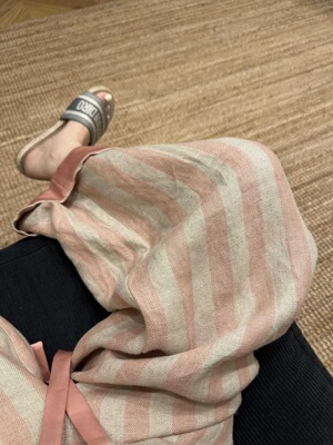 夏季条纹亚麻女大码家居阔腿睡裤