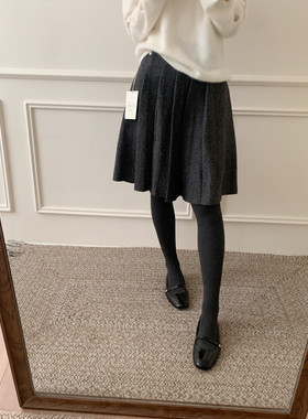 秋上新！6%羊毛）韩国气质百褶绵羊毛兔毛百褶裙及膝裙半身裙F323