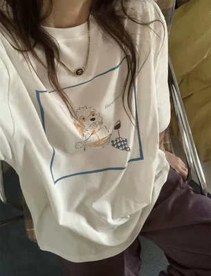 夏季小狗印花宽松短袖圆领T恤女