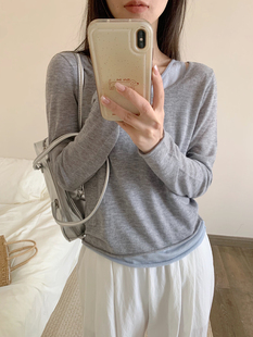 水溶天丝羊毛柔软假两件针织衫 东大门 上衣F186 Bon家早秋 现货