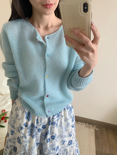 毛衣048 小彩扣圆领针织开衫 26%绵羊毛 Bon家韩国东大门柔软不扎