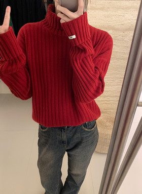 100%羊毛）韩国东大门  净版坑条修身高领针织衫毛衣F74