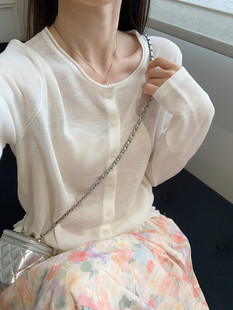 2026夏Bon家韩国 超可爱多巴胺圆领下摆木耳边防晒针织开衫