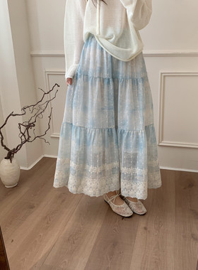 早春上新！韩国东大门 时尚气质少女风复古染色刺绣A字裙半身裙