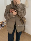 现货 Dres韩国东大门 白鸭绒宽松面包服羽绒马甲女背心坎肩外套