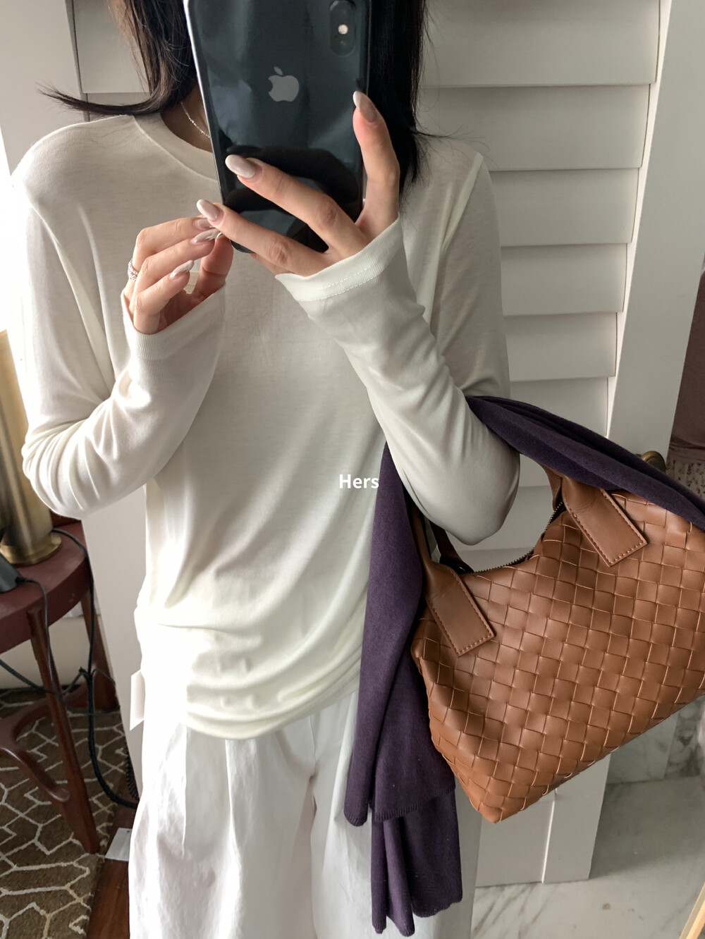 秋上新！@hersa韩国简约日常 百搭款小圆领弹力长袖打底衫上衣