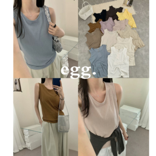 egg韩国东大门鸡蛋家 百搭大圆领无袖 棉麻吊带背心打底衫 女 基础款