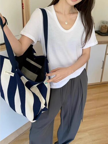 海盐冰氧松弛感棉麻V领短袖T恤
