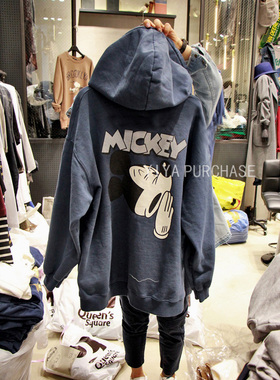 现货～秋上新！JANE家韩国东大门 米奇卡通连帽休闲宽松卫衣外套