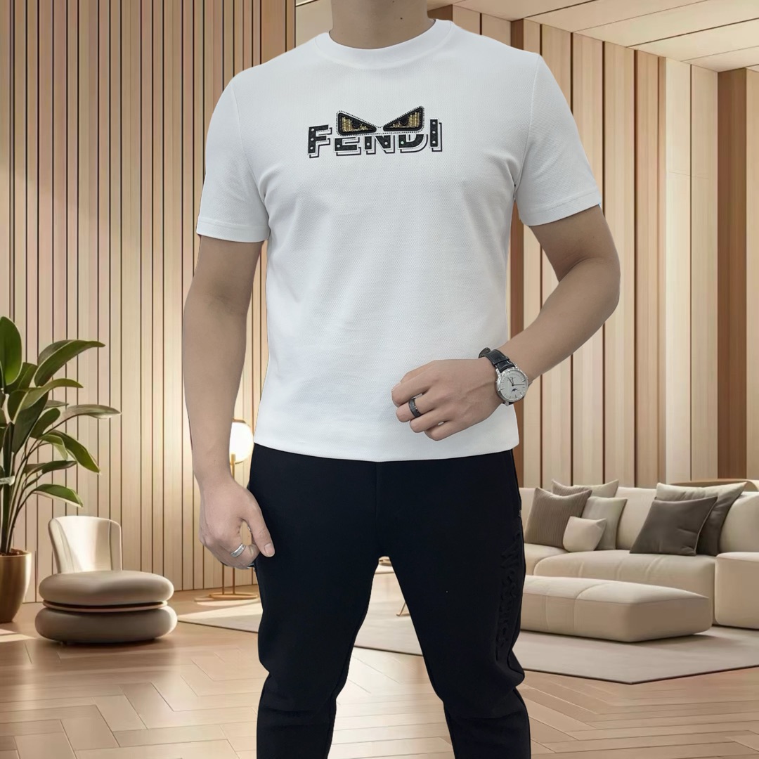 春夏新款打底衫高端潮牌T恤男短袖小怪兽烫钻丝光棉眼睛图案男装