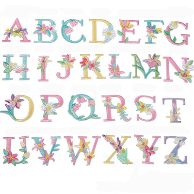 精致鲜花朵英文字母内啡肽刺绣贴布贴花衣贴ABCDEFG包包diy热熔胶