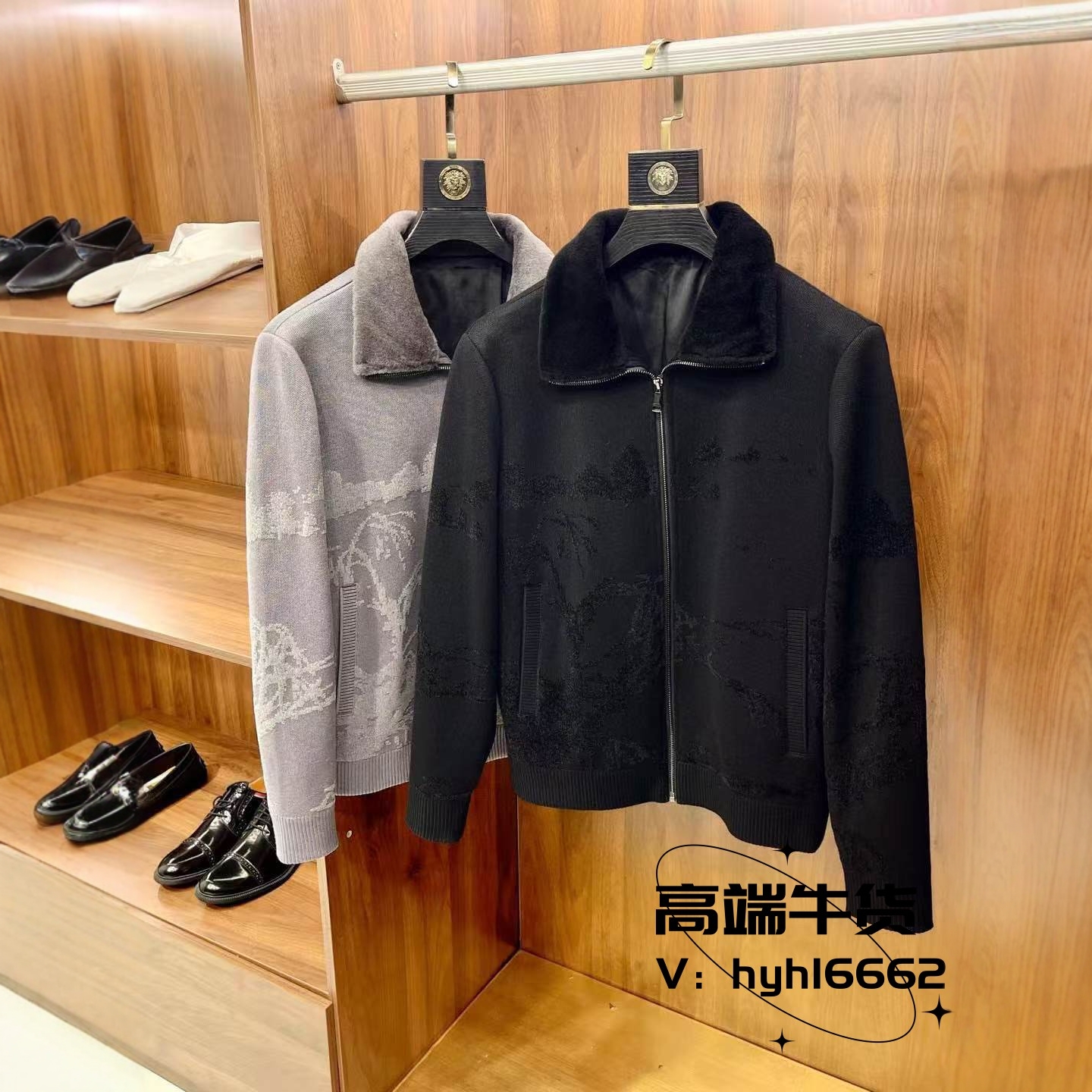 秋冬羊毛针织提花面料柔软舒适保暖时尚休闲男款夹克外套