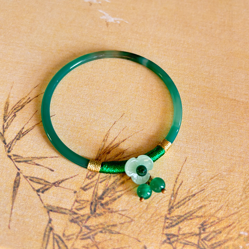 THIN STRIP GREEN WINDING AGATE JINGLE BRACELET NATURAL CHALCEDONY BRACELET TEMPERAMENT LIGHT LUXURY 2023 NATIONAL STYLE NEW STYLE
