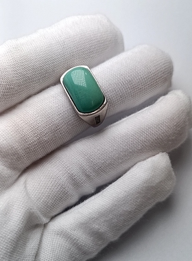 湖北天然原矿绿松石 s925银镶嵌活口戒指宽