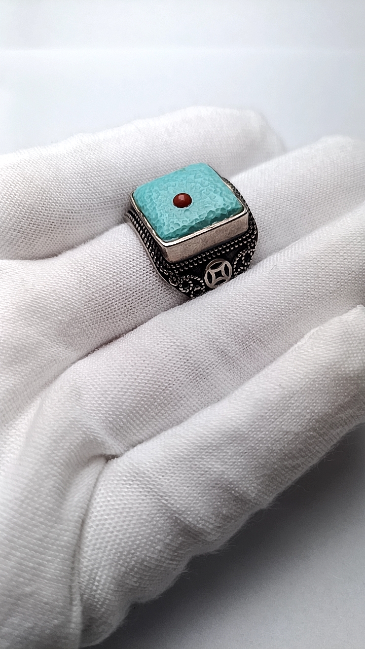 925银原矿绿松石戒指