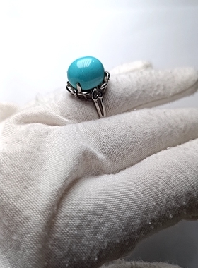 925银绿松石戒指，女款 裸石尺寸14mm*12mm