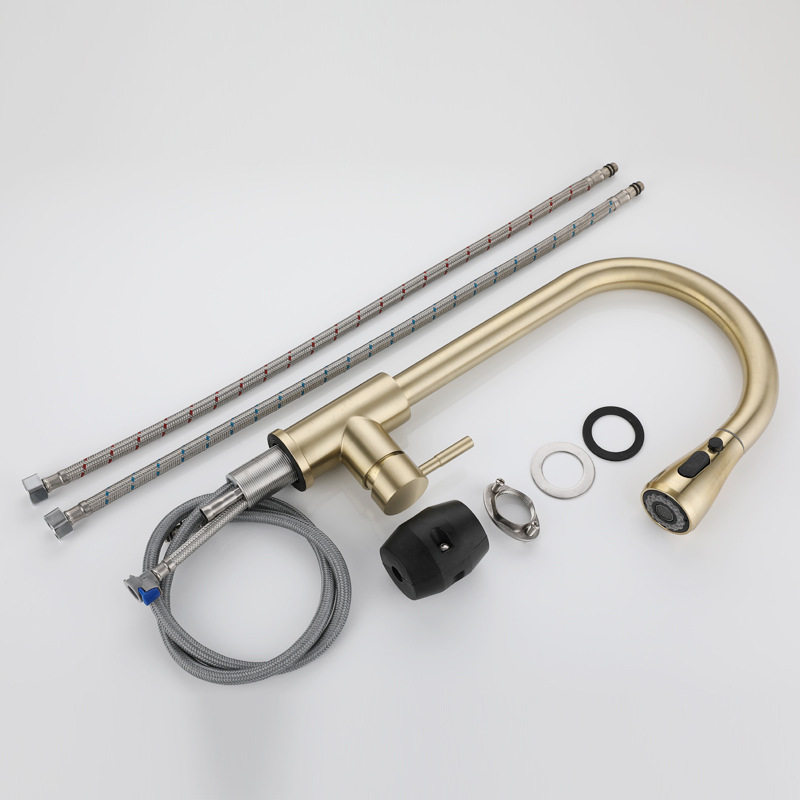 跨境 304不锈钢厨房抽拉式水龙头冷热伸缩无铅拉丝金色洗菜盆龙头,家装主材,面盆龙头,淘宝优惠券,粉丝福利购,淘宝优惠卷