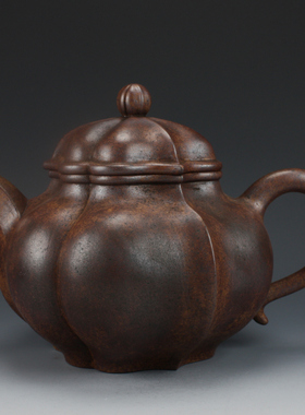 宜兴紫砂壶早期老壶柴烧高温窑变捡漏纯全手工壶特大菱花壶1300cc