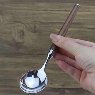 轻便款【珍稀红贵宝】调羹 木柄18/10不锈钢高304勺主餐加深圆头