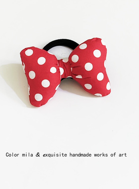 波点红色蝴蝶结头绳发卡可爱米奇发圈夹子儿童扎头皮筋丸子头发饰