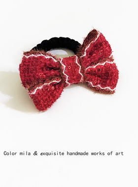 新年红色蝴蝶结发圈高弹力耐用丸子头扎发皮筋高级感马尾头绳发饰