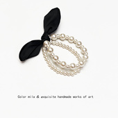 气质优雅双层珍珠手链头绳女 蝴蝶结发绳高级感扎丸子头发圈头饰