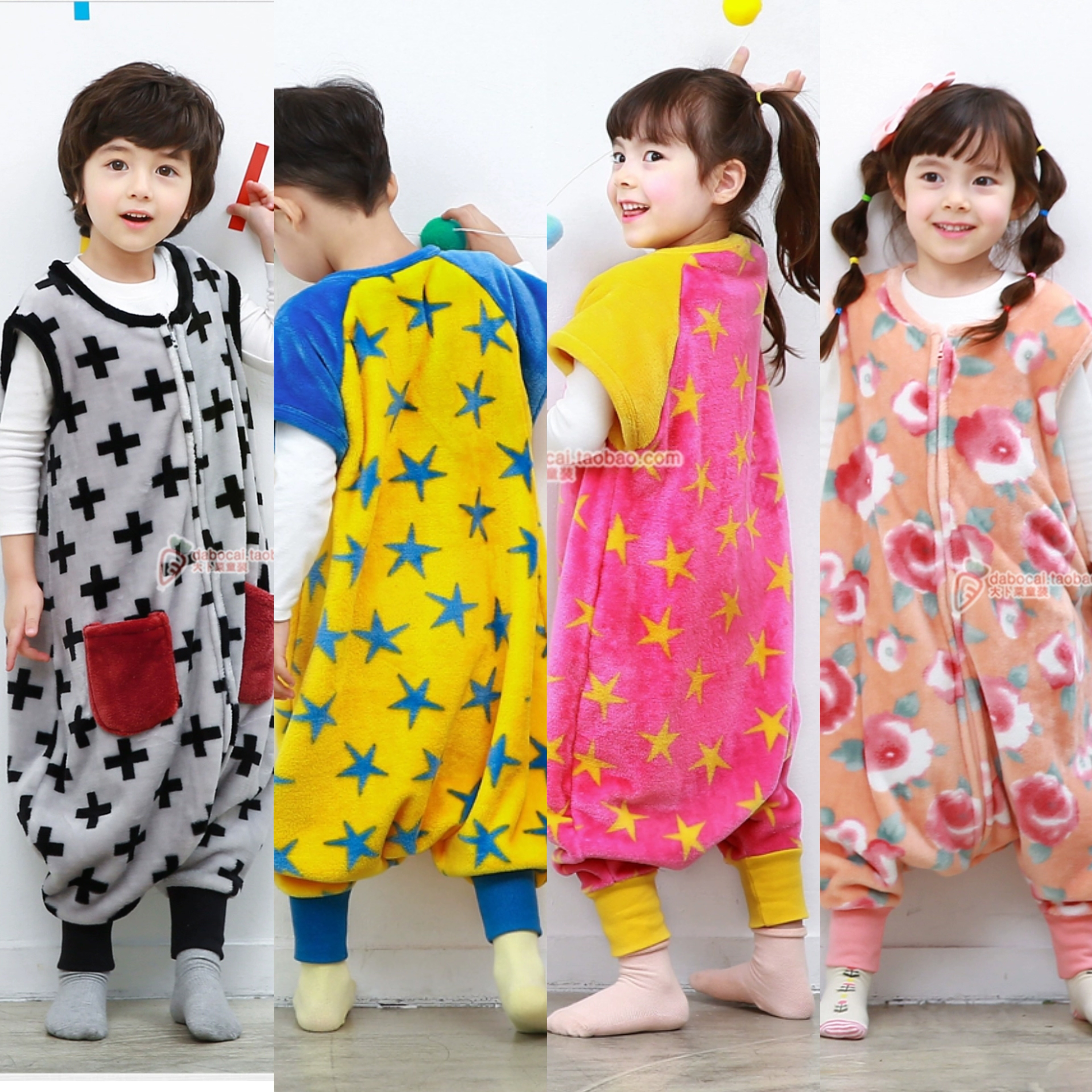 pipilong韩国儿童防踢服秋冬可爱宝宝家居服连体衣睡衣