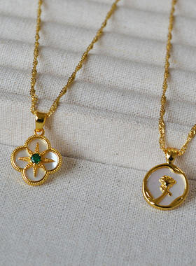 珍珠母贝水波链法式小众设项链