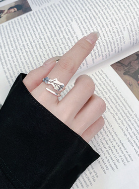 韩版叶子开口女戒ins气质清新树叶枝芽食指关节指环组合