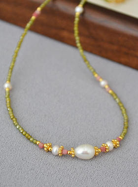 珍珠母贝锁骨链春天的色彩项链