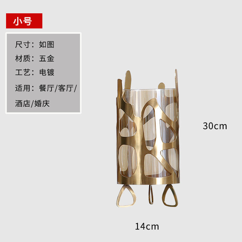 欧式样板房玻璃铁艺花瓶电镀家居摆件美式客厅插花餐桌金属摆件