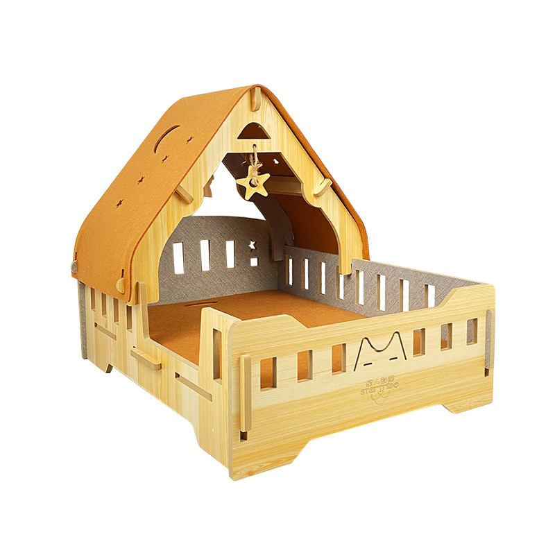 家用猫别墅保暖秋冬四季通用猫咪床猫房子可拆卸木质猫窝半全封闭