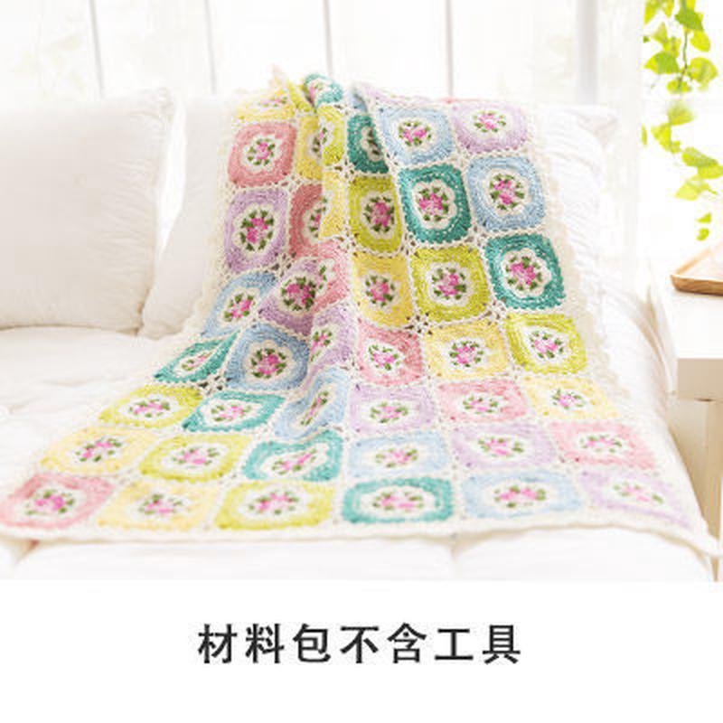 苏苏姐家复古钩针碎花蔷薇毯手编小diy编织拼花毯材料包