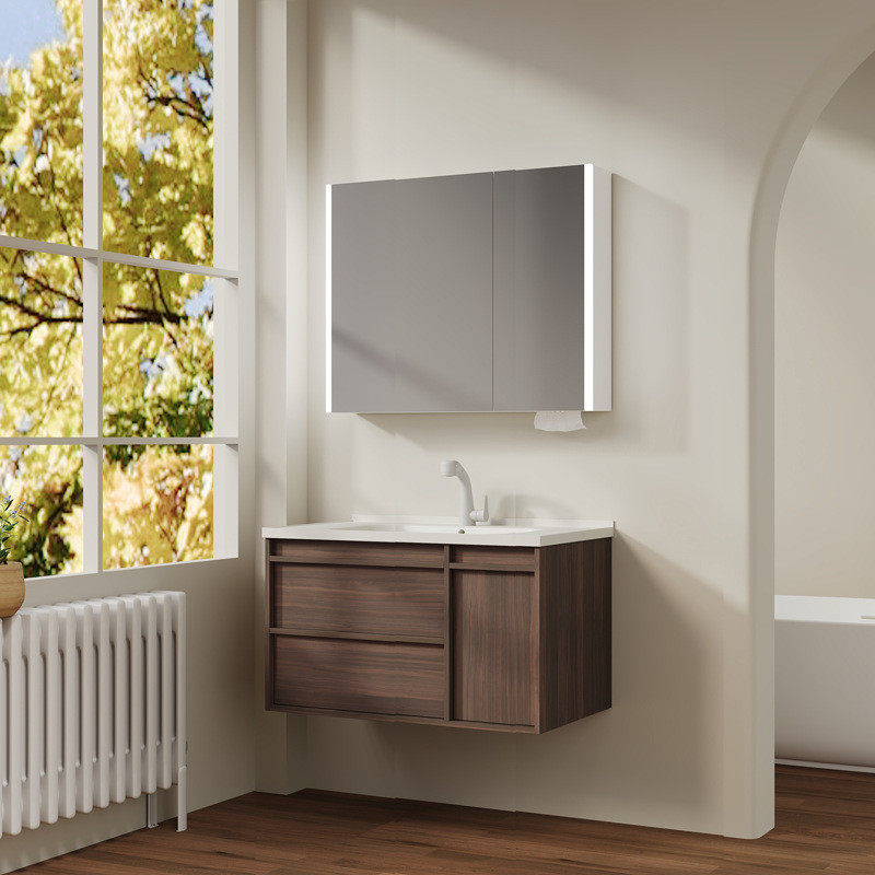 盆胡桃木色实木浴室柜组合物美妆架智能镜柜带挡水边陶瓷中古2062,家装主材,浴室柜组合,淘宝优惠券,粉丝福利购,淘宝优惠卷