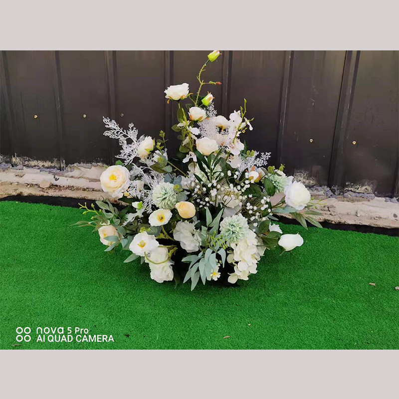 礼堂婚庆香槟色系花排路引文心兰洋牡丹批发布置家居装饰仿真道具