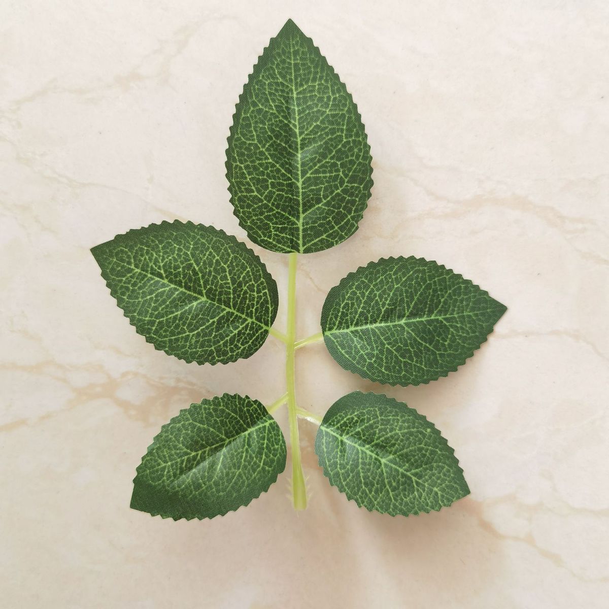 仿真植物仿真玫瑰叶15厘米五叉玫瑰丝印叶人造花丝网花仿真叶片