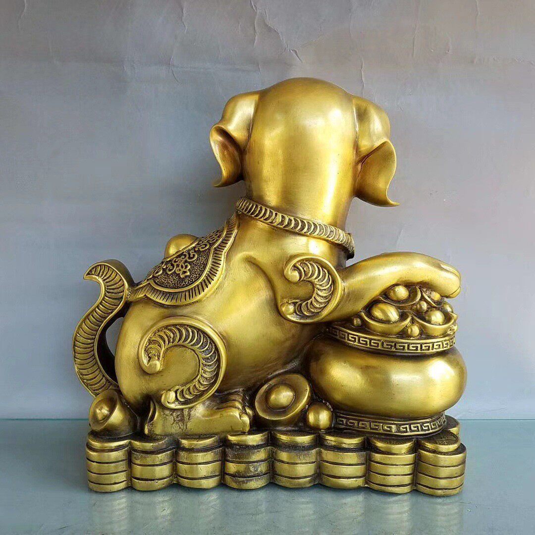 铜狗摆件纯铜聚宝盆狗生肖狗钱袋狗家用办公室装饰狗年吉祥金钱狗