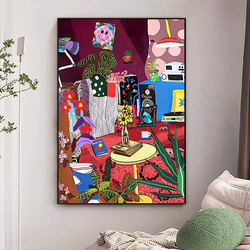 背景抽象派挂画客厅大幅落地装饰画高级感小众艺术沙发马蒂斯油画