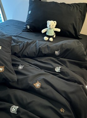 eq4fins紫色小刺绣少女心四件套小清新葡萄被套床单宿舍三4件套非