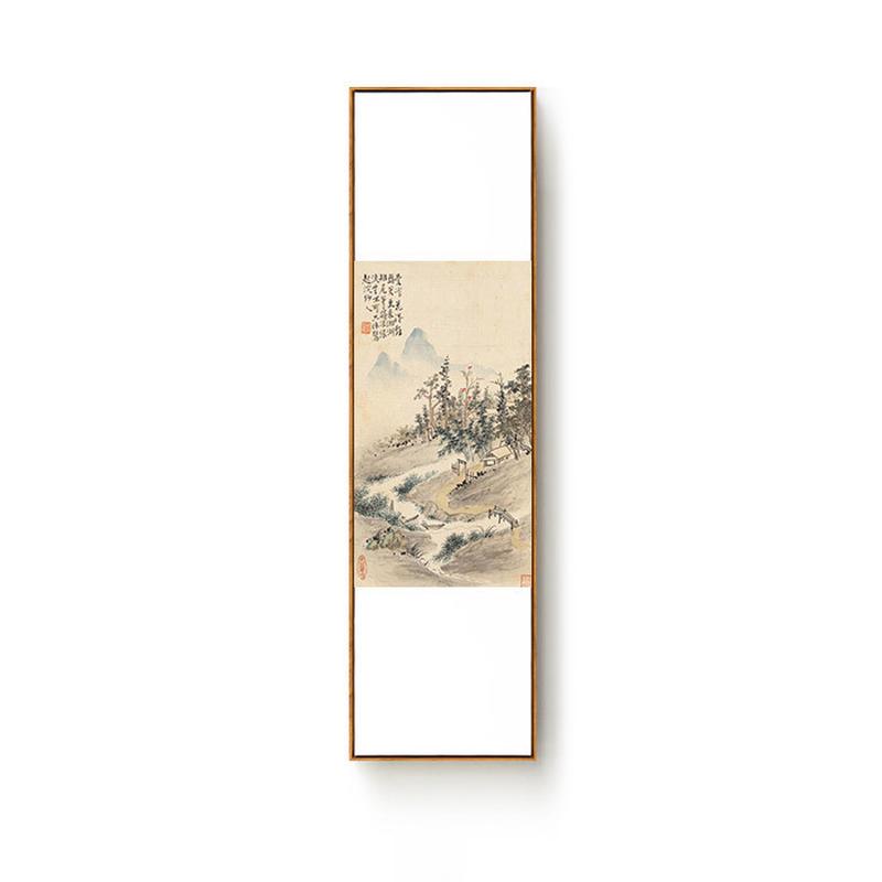 新中式原木风客厅装饰画山水工笔画挂画玄关壁画竖幅禅意茶室
