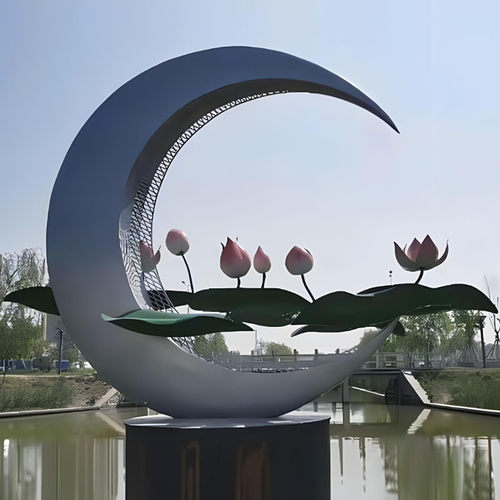 不锈钢太湖石雕塑定制镜面大型抽象浪花异形酒店园林金属水景摆件