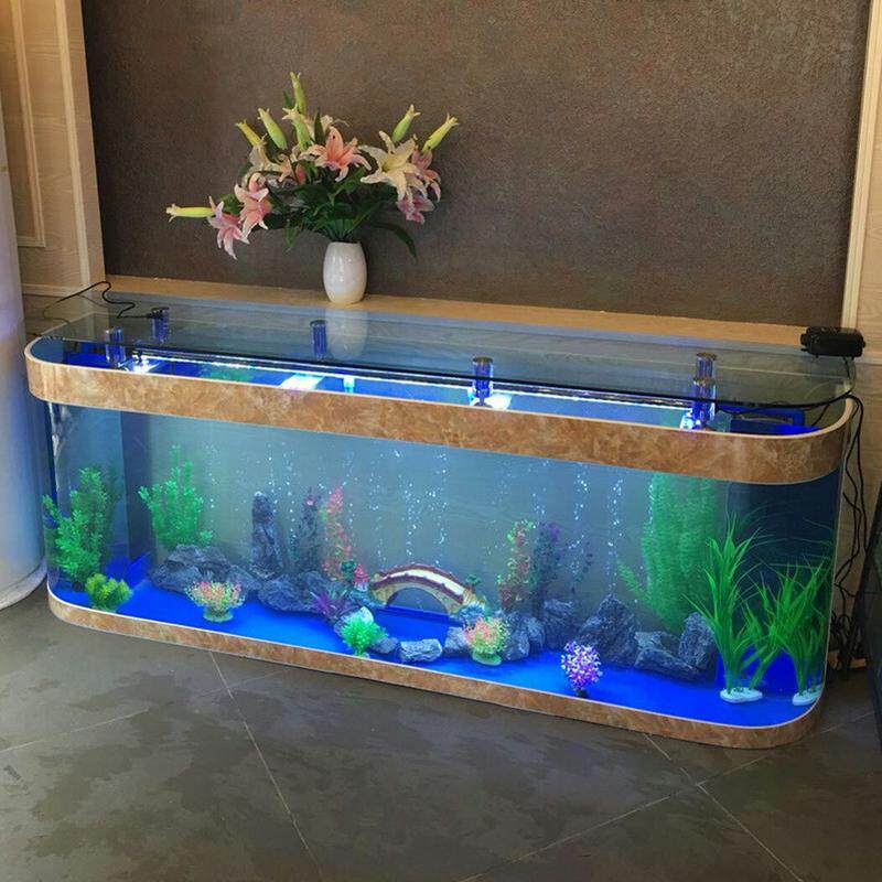 厂家批发电视柜吧台定制客厅圆弧靠墙生态鱼缸落地鱼缸水族箱
