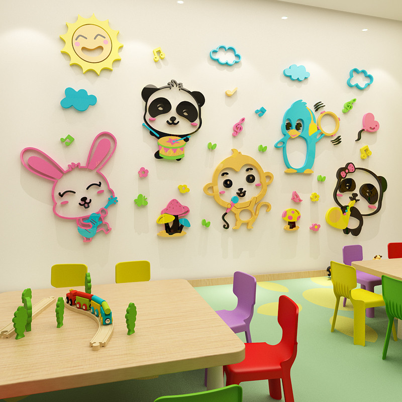 幼儿园教室墙面装饰亚克力3d立体可爱动物文化墙儿童房布置墙贴画图片