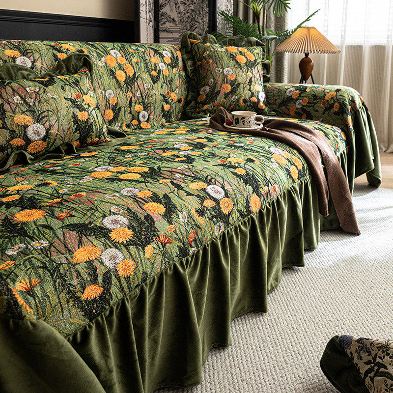 新中式国牡丹提花沙发巾轻奢高级感沙发毯一整张全盖防尘沙发盖布